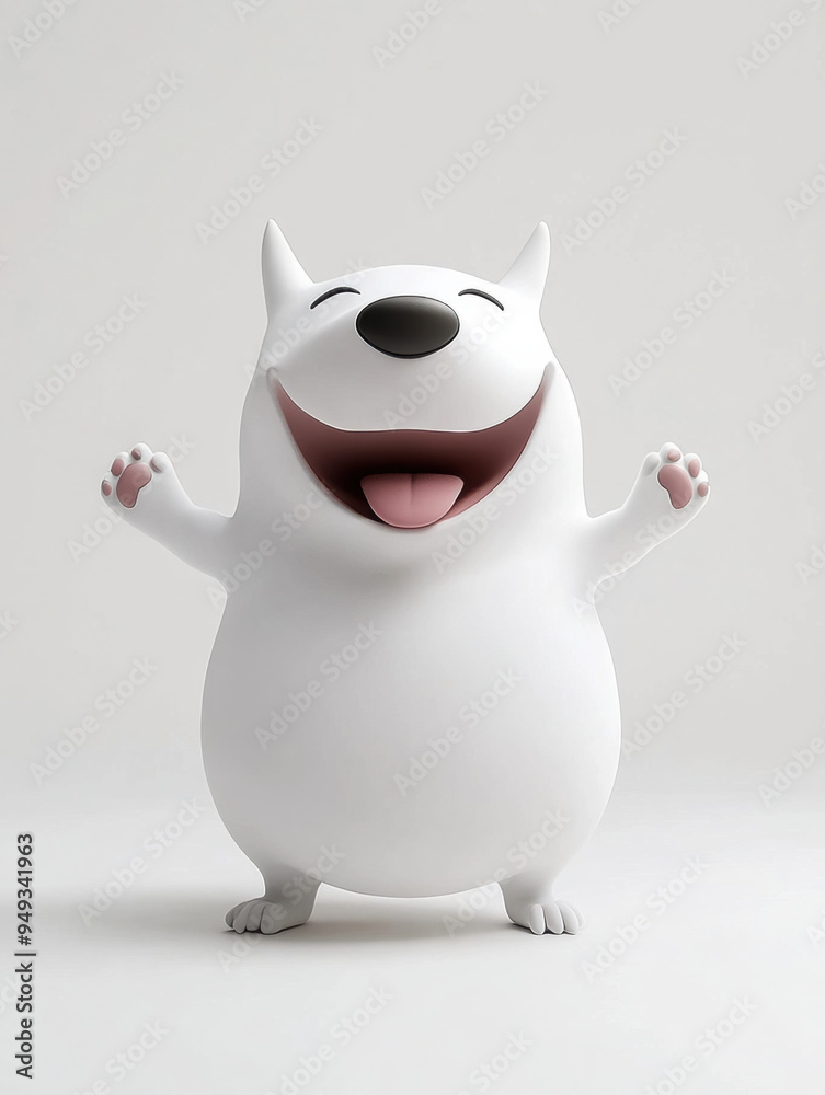 Happy cartoon character with round body and big smile, showcasing joyful expression. Happy cartoon character with round body and big smile, showcasing joyful expression.