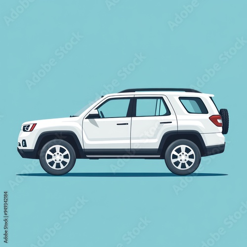 White SUV Illustration with Blue Background