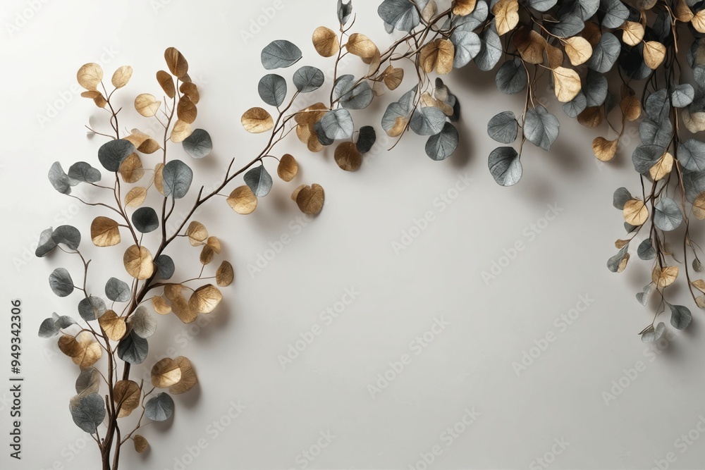 custom made wallpaper toronto digital"Golden and Silver Leaves on White Background"