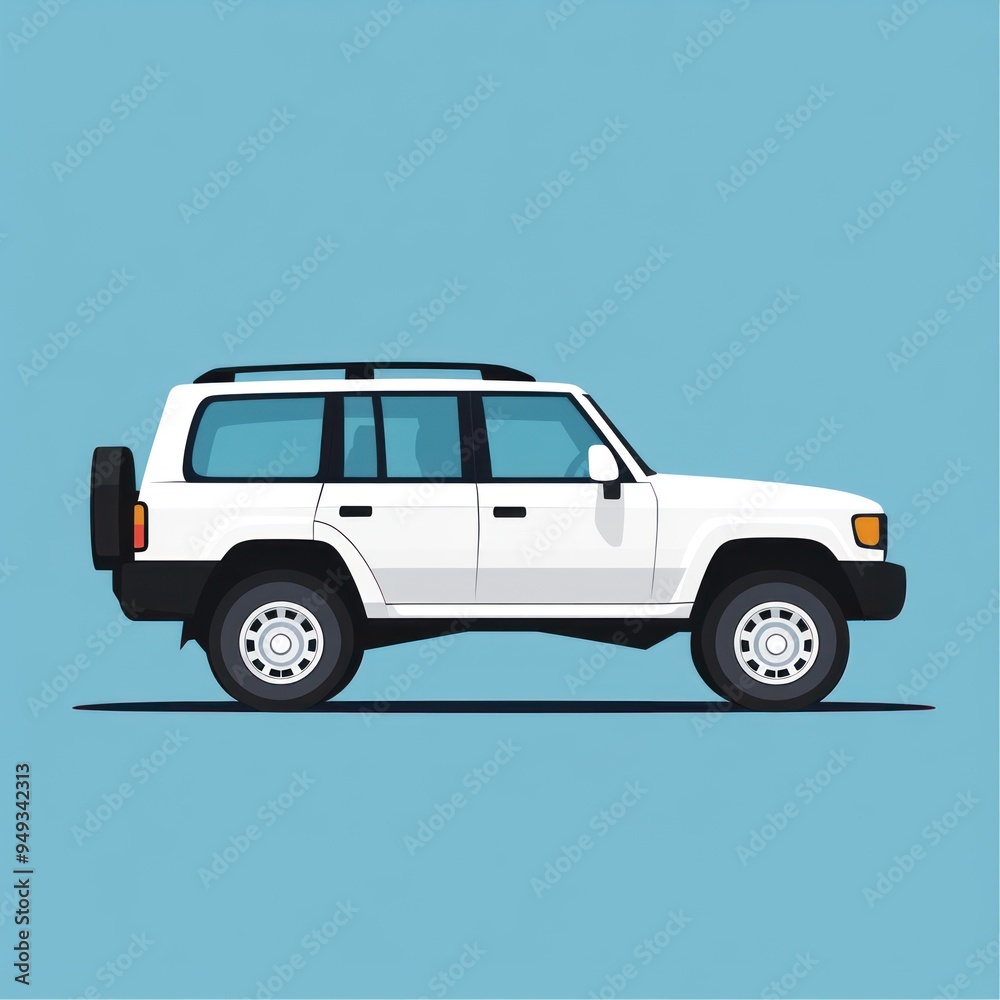 White SUV Illustration on Blue Background White SUV Illustration on Blue Background