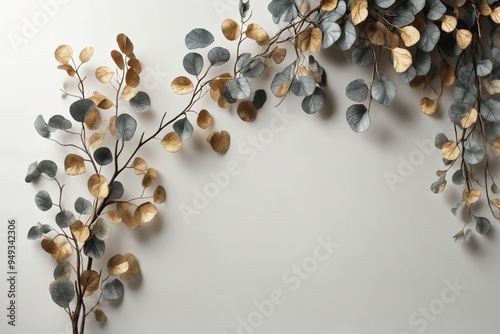 Wallpaper Mural "Golden and Silver Leaves on White Background" Torontodigital.ca