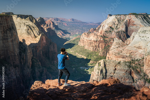 Enjoy the view at Observation Point in summer, one of the most beautiful Zion canyon view in Zion National Park.