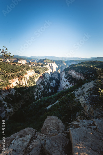 Enjoy the view at Observation Point in summer, one of the most beautiful Zion canyon view in Zion National Park.