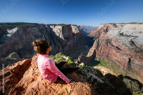 Enjoy the view at Observation Point in summer, one of the most beautiful Zion canyon view in Zion National Park.