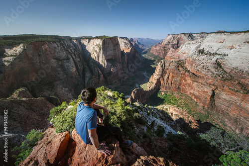 Enjoy the view at Observation Point in summer, one of the most beautiful Zion canyon view in Zion National Park.