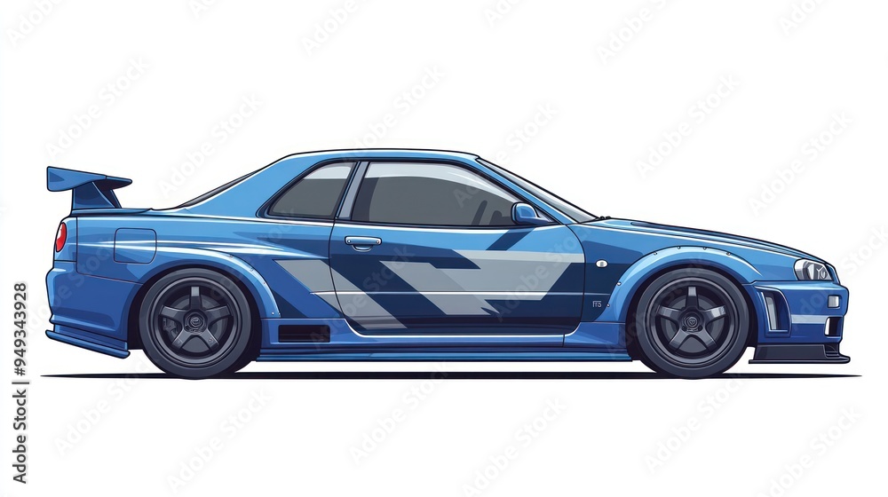 Blue Sport Car Illustration with Grey Stripes Blue Sport Car Illustration with Grey Stripes