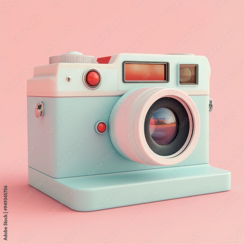 Retro 80s Polaroid Camera Close-up with Instant Photo on Pastel Background - 3D Illustration Retro 80s Polaroid Camera Close-up with Instant Photo on Pastel Background - 3D Illustration