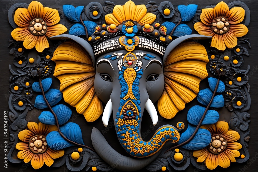 Ganesh Chaturthi with traditional Indian folk art, captured in an