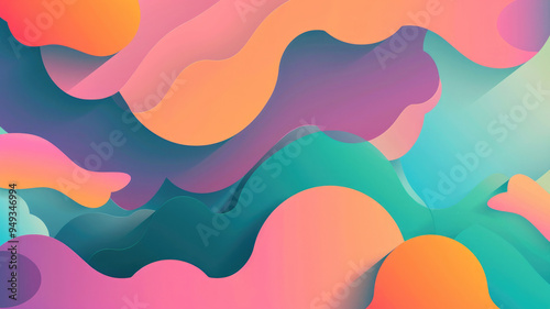 Colorful geometric background with abstract cloud shapes in teal, pink, purple, orange and green