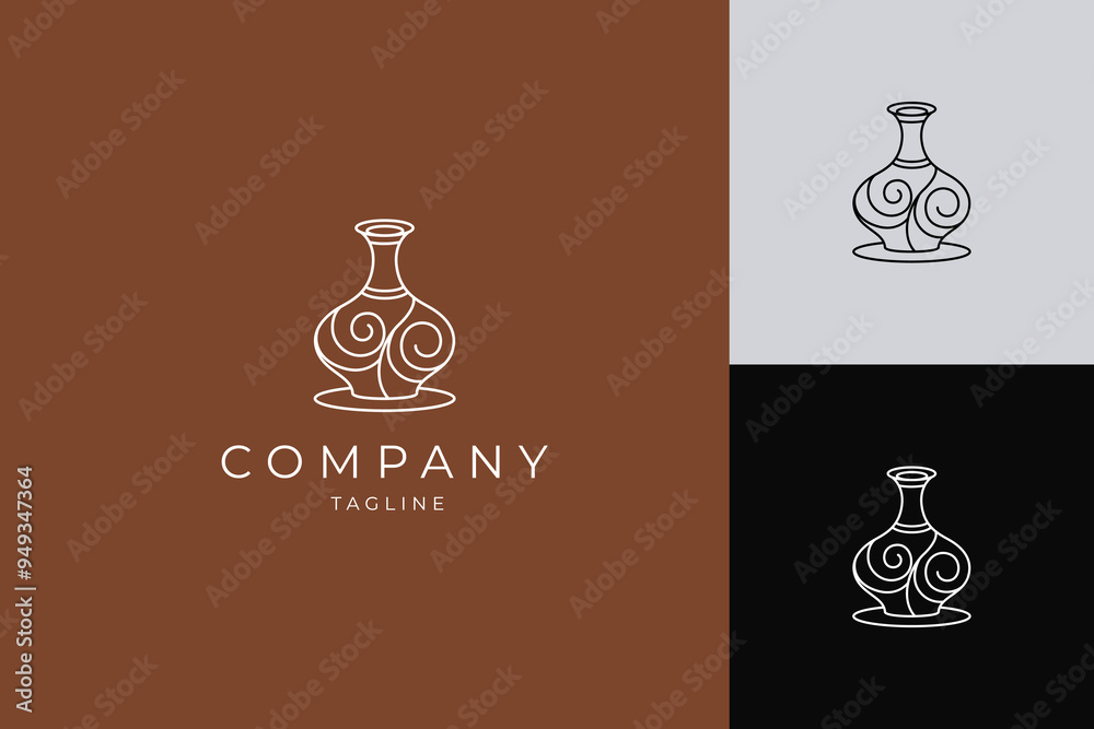 pottery with ornaments inside with line art logo design style pottery with ornaments inside with line art logo design style