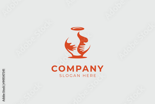 handmade pottery with flat logo design vector style