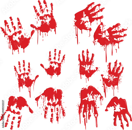 bloody hand print vector set