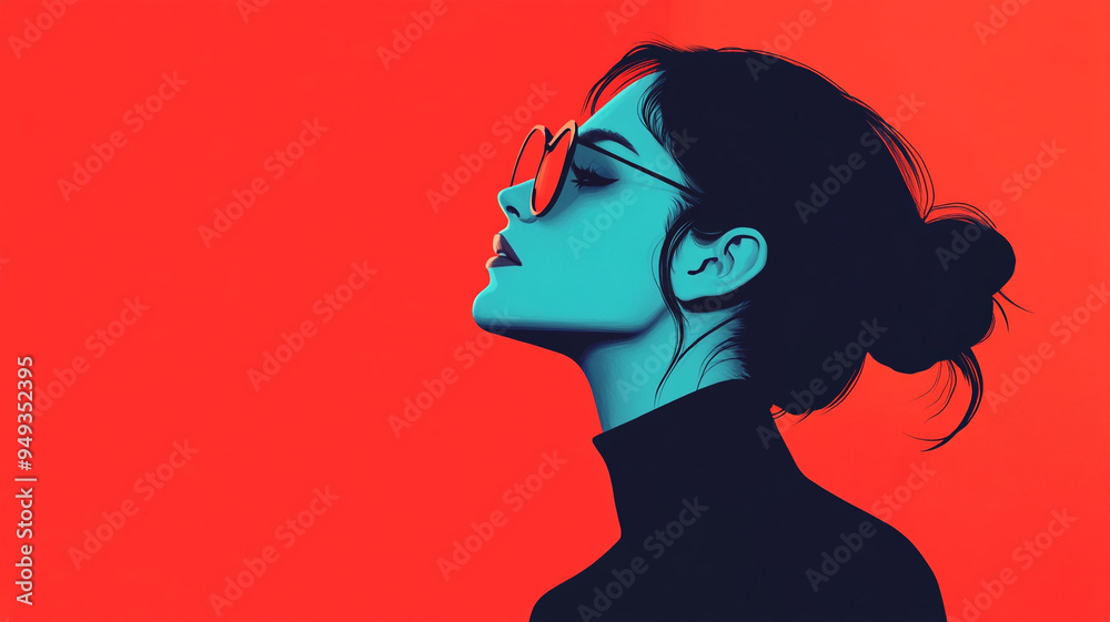 A stylish woman in sunglasses poses against a vibrant red background during a sunny afternoon, embodying modern elegance and confidence A stylish woman in sunglasses poses against a vibrant red background during a sunny afternoon, embodying modern elegance and confidence