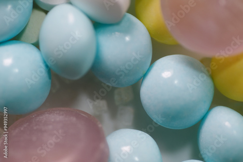 Close up of candy and medicine tablets
