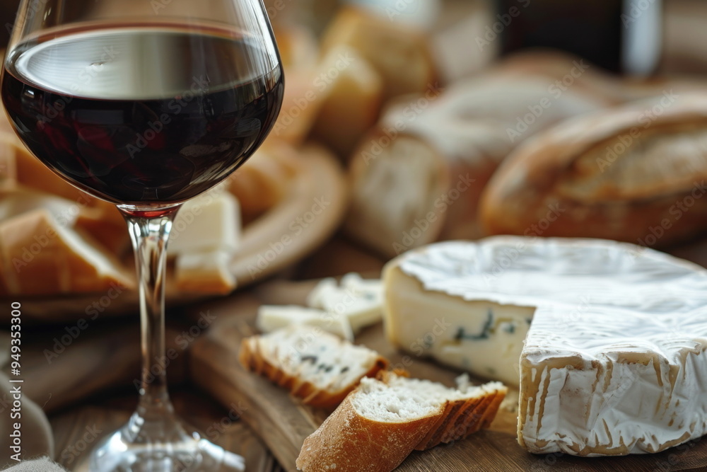red wine in glass and cheese with many food on long table red wine in glass and cheese with many food on long table
