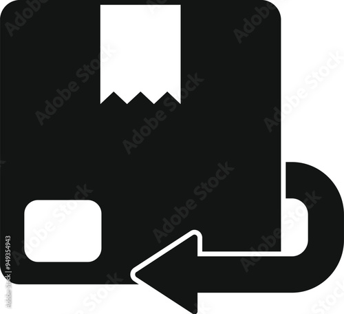 Simple icon showing a return process with a parcel and a curved arrow