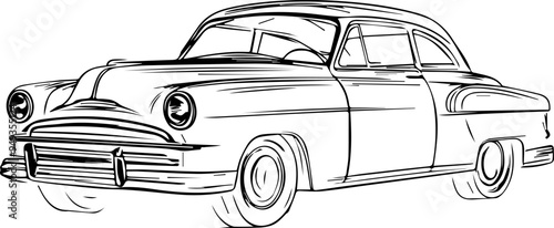 Classic 1940s Vintage Car Line Drawing