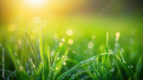 Green Meadow with Dew Wallpaper. A fresh green meadow in the early morning.