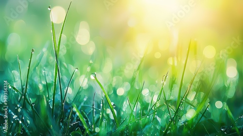 Green Meadow with Dew Wallpaper. A fresh green meadow in the early morning.