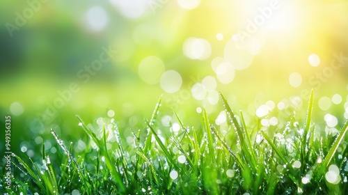 Green Meadow with Dew Wallpaper. A fresh green meadow in the early morning.