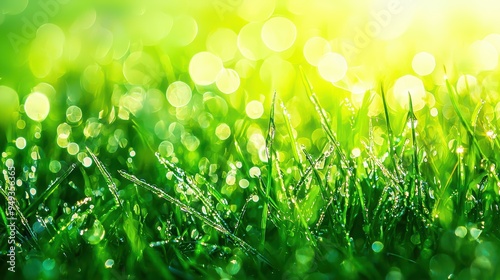 Green Meadow with Dew Wallpaper. A fresh green meadow in the early morning.