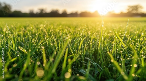 Green Meadow with Dew Wallpaper. A fresh green meadow in the early morning.