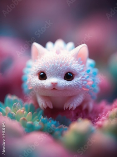 Cute White Kitten with Blue and Pink Fur