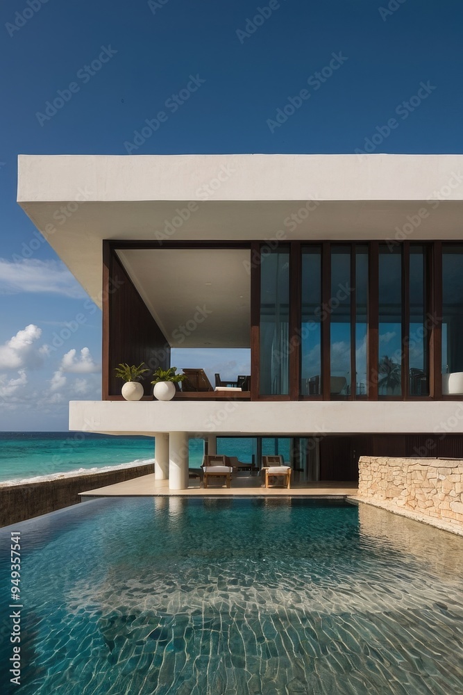 Fototapeta premium Modern Tropical Villa with Infinity Pool and Ocean Views