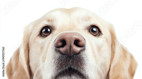 Closeup of a Golden Retriever s Face with Wet Nose and Whiskers photo