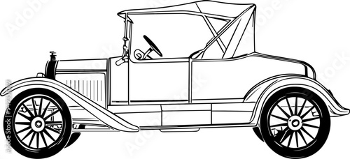 1920s Classic Model T Car Side View Drawing