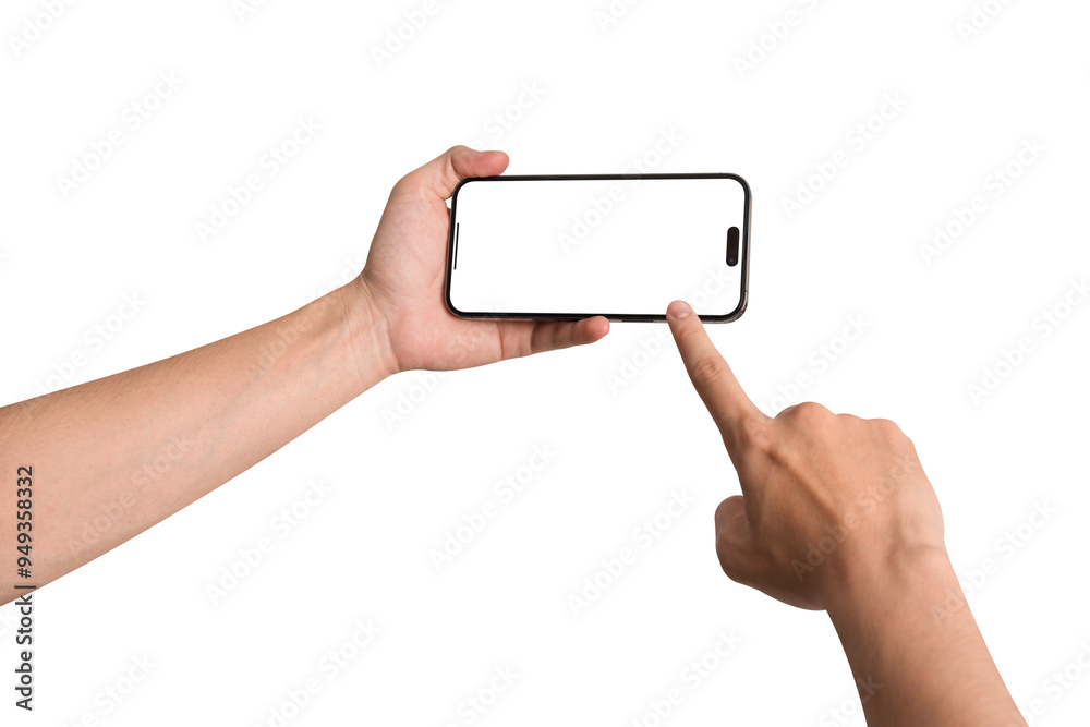 Hand using smartphone with blank screen isolated on white background. Concepts for business finance, Concept technology, Concept product advertising and Concept marketing. Image high quality for your Hand using smartphone with blank screen isolated on white background. Concepts for business finance, Concept technology, Concept product advertising and Concept marketing. Image high quality for your