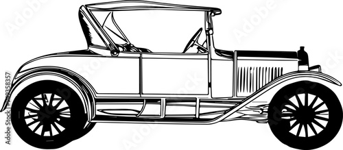 1920s Model T Vintage Car Line Art