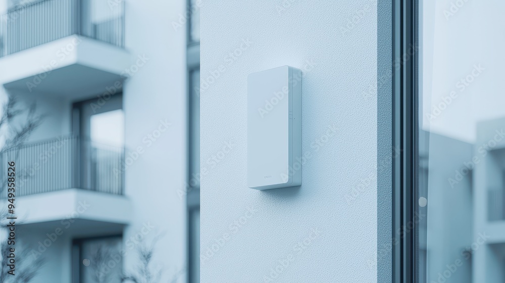 White Wall Mounted Panel on Modern Building Exterior White Wall Mounted Panel on Modern Building Exterior