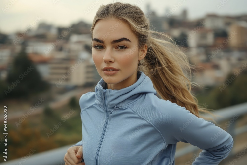 Blonde Woman in Blue Hoodie Looking at Camera Blonde Woman in Blue Hoodie Looking at Camera