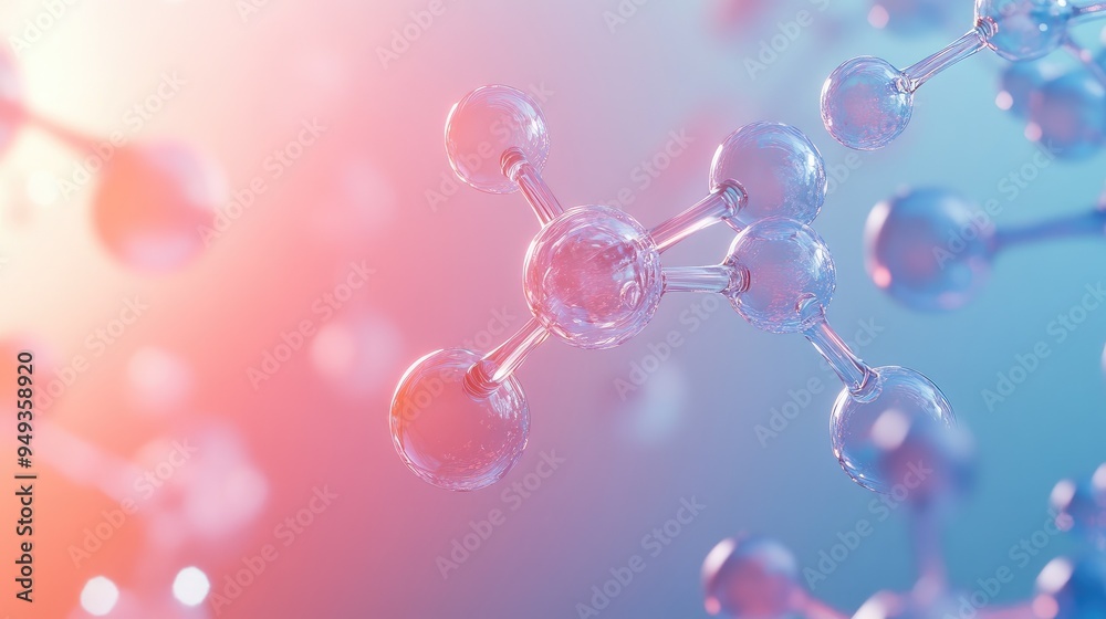 Molecular model with interconnected, transparent atoms, floating in a light, gradient space, symbolizing advanced chemical science. Molecular model with interconnected, transparent atoms, floating in a light, gradient space, symbolizing advanced chemical science.