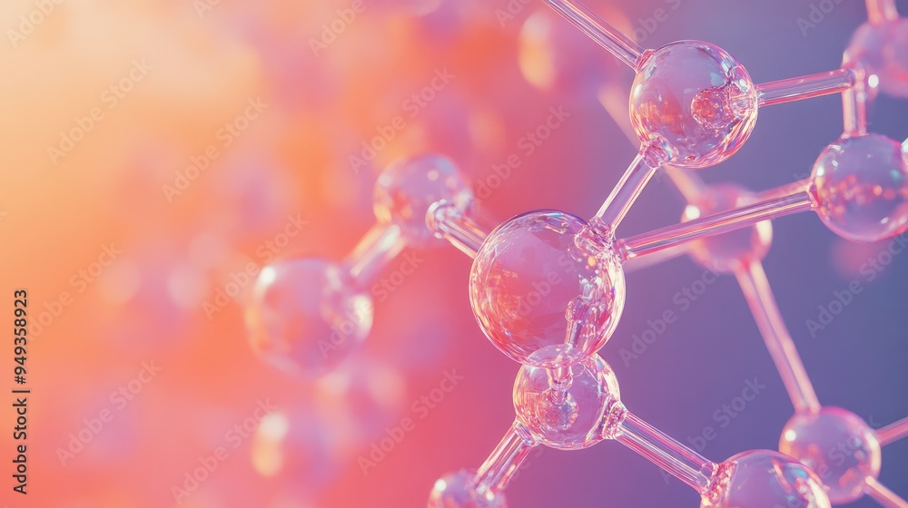 Molecular model with interconnected, transparent atoms, floating on a gradient background, symbolizing advanced chemical science. Molecular model with interconnected, transparent atoms, floating on a gradient background, symbolizing advanced chemical science.
