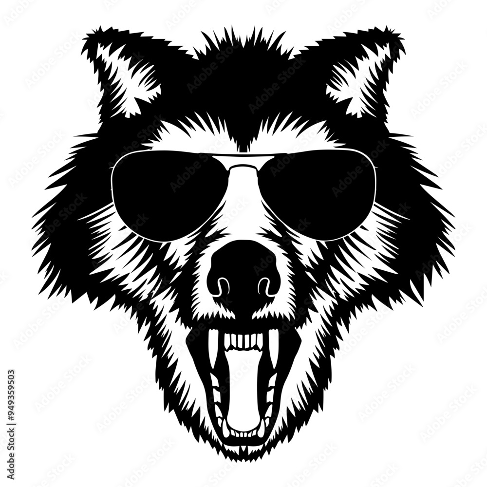 Obraz premium Wolf Roaring In Sunglasses