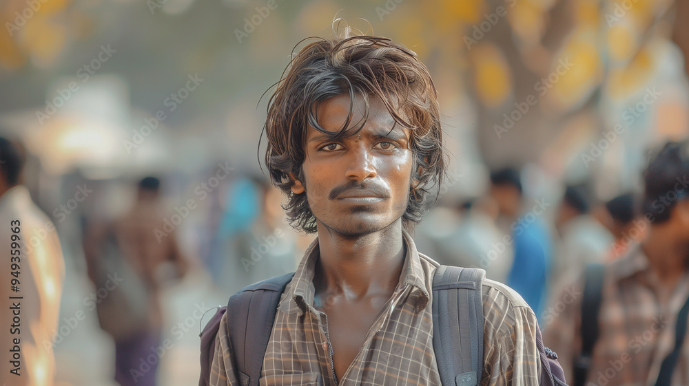 Fototapeta premium A man with a beard and dreadlocks stands in a crowd of people