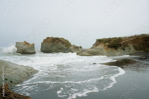 waves hit the cliff, Stormy weather at Waverley Beach