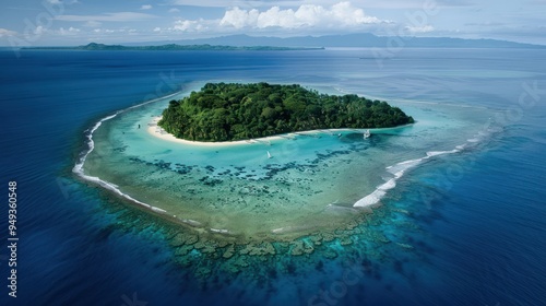 Aerial View of a Tropical Island with Turquoise Waters