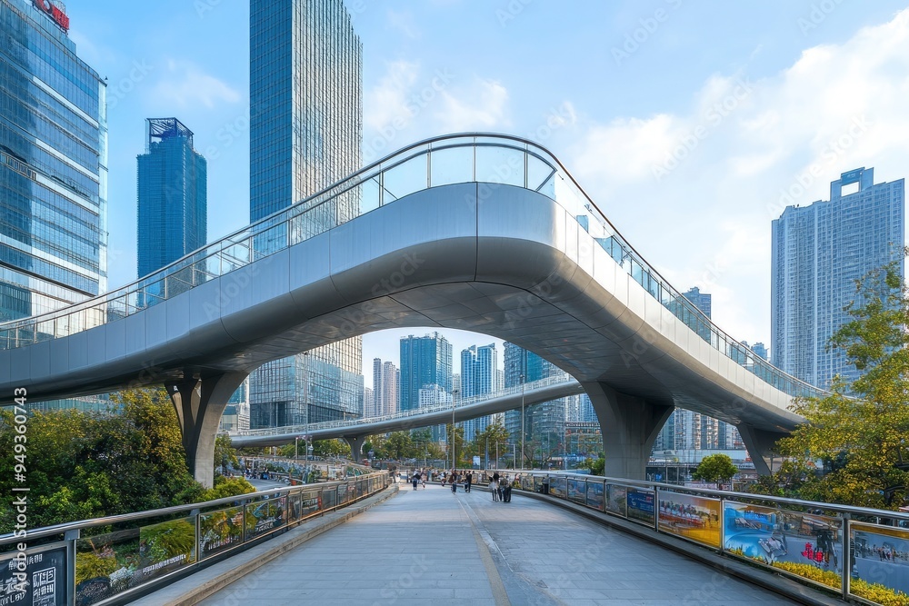 Fototapeta premium pedestrian overpass at shenzhen of china with generative ai