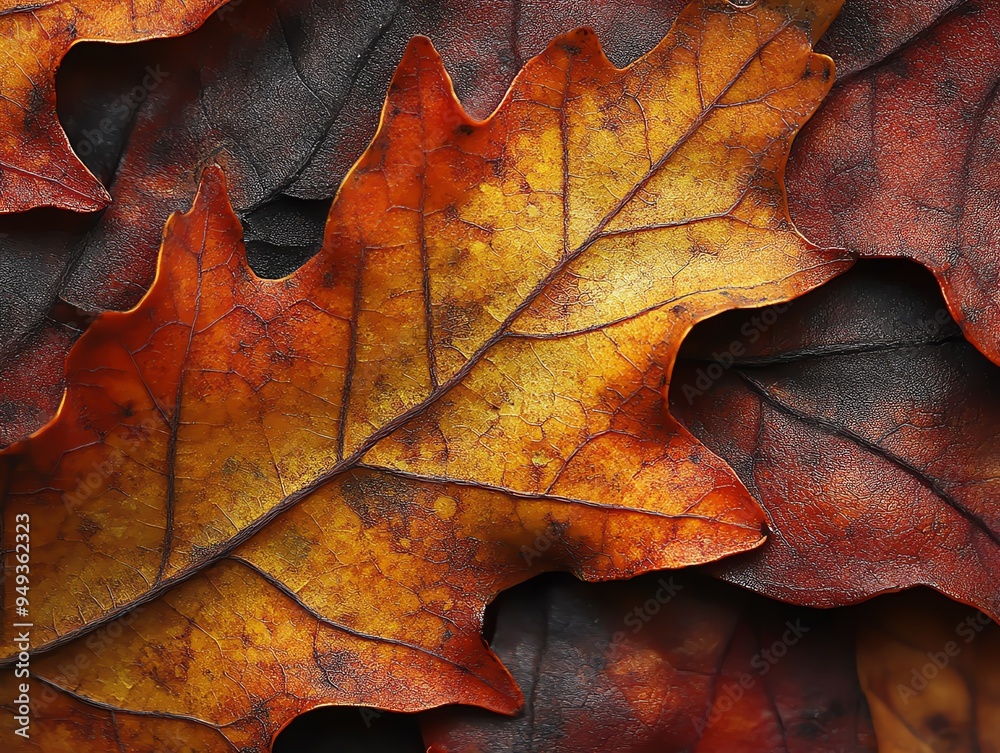 Closeup of vibrant fall leaves in warm tones. Closeup of vibrant fall leaves in warm tones.