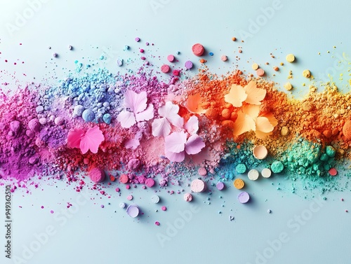 An explosion of pastel powders against a vibrant, lively backdrop, creating a dynamic and soft color contrast, Colorful background, Energetic pastel fusion photo