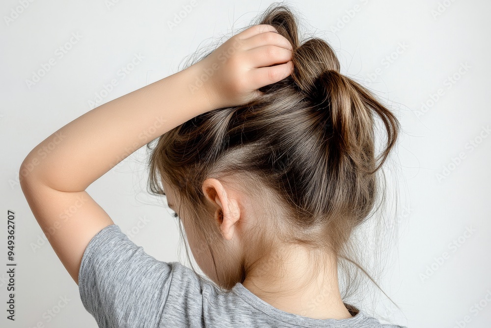 A girl is scratching his itchy head , Childhood lice, Unclean hair and scalp , Generative AI A girl is scratching his itchy head , Childhood lice, Unclean hair and scalp , Generative AI