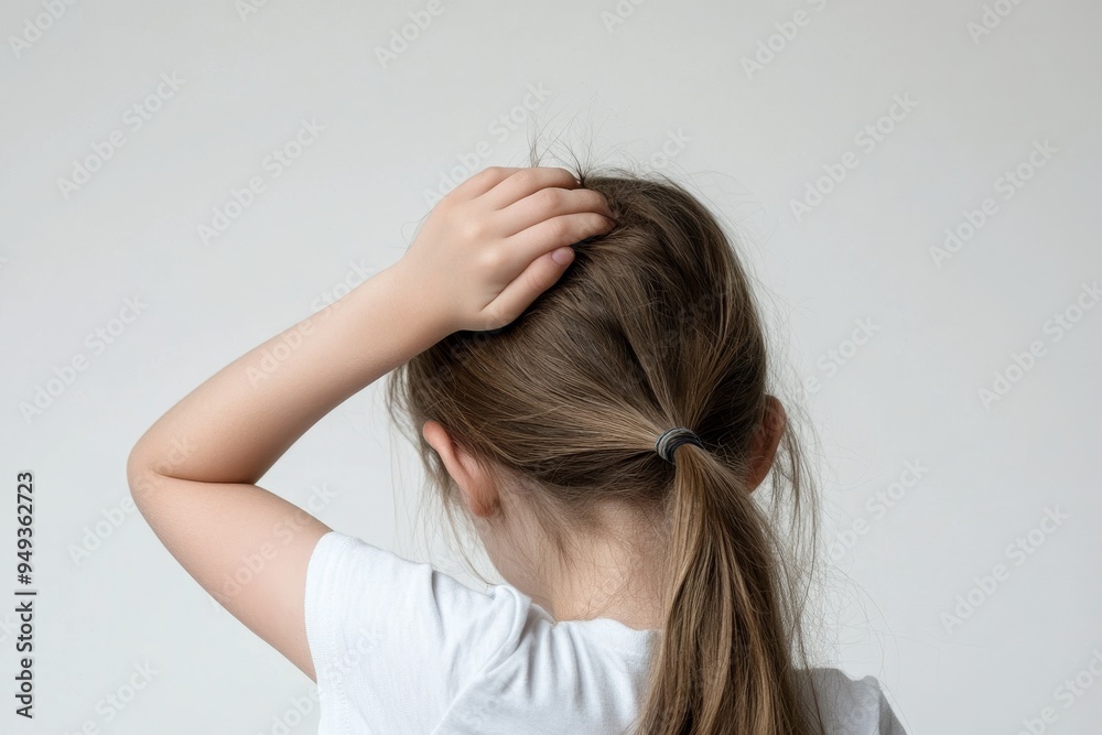 A girl is scratching his itchy head , Childhood lice, Unclean hair and scalp , Generative AI A girl is scratching his itchy head , Childhood lice, Unclean hair and scalp , Generative AI