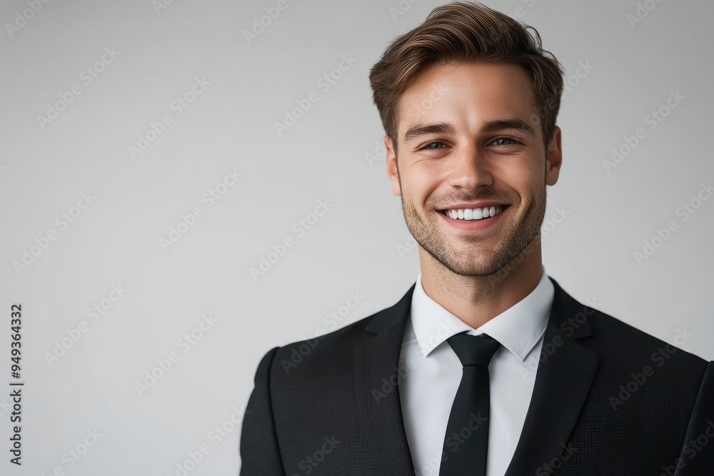 Portrait of handsome caucasian man in formal suit looking at camera smiling with toothy smile isolated in white background. Confident businessman ceo boss freelancer manager with generative ai Portrait of handsome caucasian man in formal suit looking at camera smiling with toothy smile isolated in white background. Confident businessman ceo boss freelancer manager with generative ai