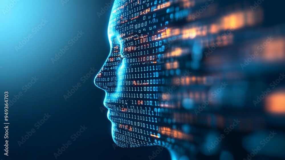 A computer generated face with a blue background A computer generated face with a blue background