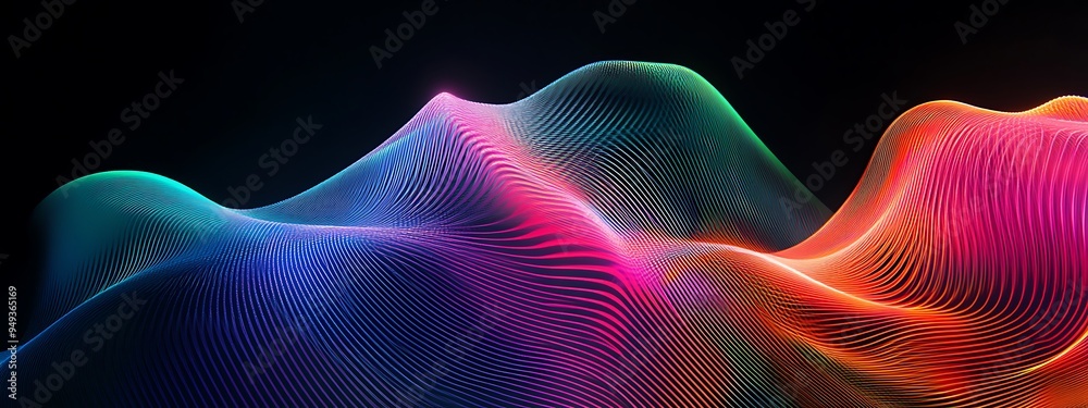 Abstract Wavy Lines in Vibrant Colors on Black Background Abstract Wavy Lines in Vibrant Colors on Black Background
