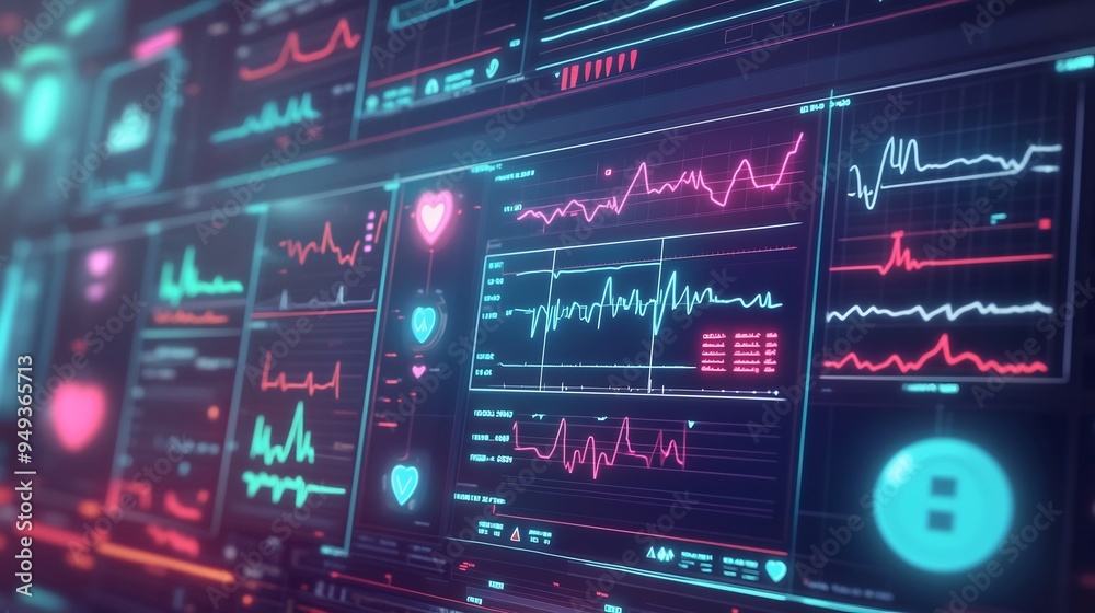 Creative depiction of a healthcare dashboard with vital signs health goals and progress visualized Creative depiction of a healthcare dashboard with vital signs health goals and progress visualized