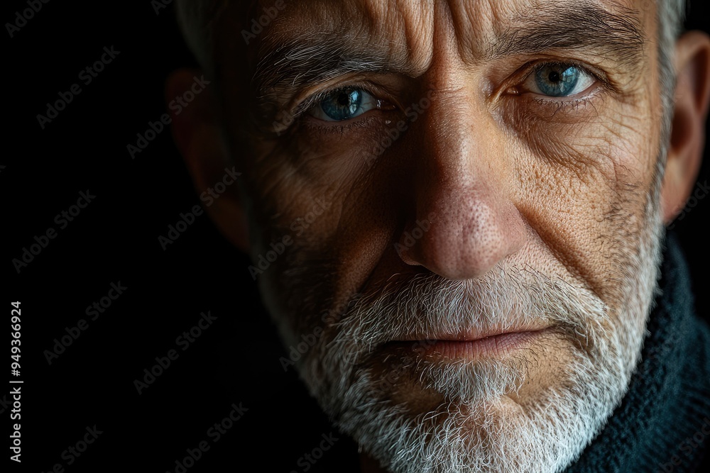 Portrait of mature man against black background- close up with generative ai Portrait of mature man against black background- close up with generative ai